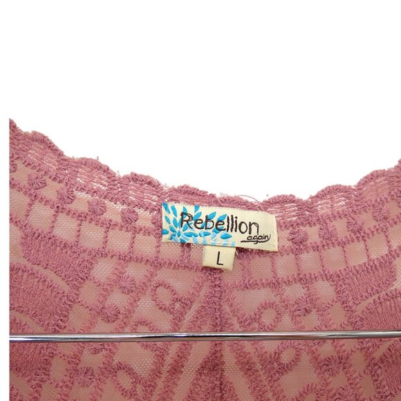 Mauve Boho Sheer Lace Kimono Duster Festival Romantic Beach Cover-Up Size L - Picture 6 of 7